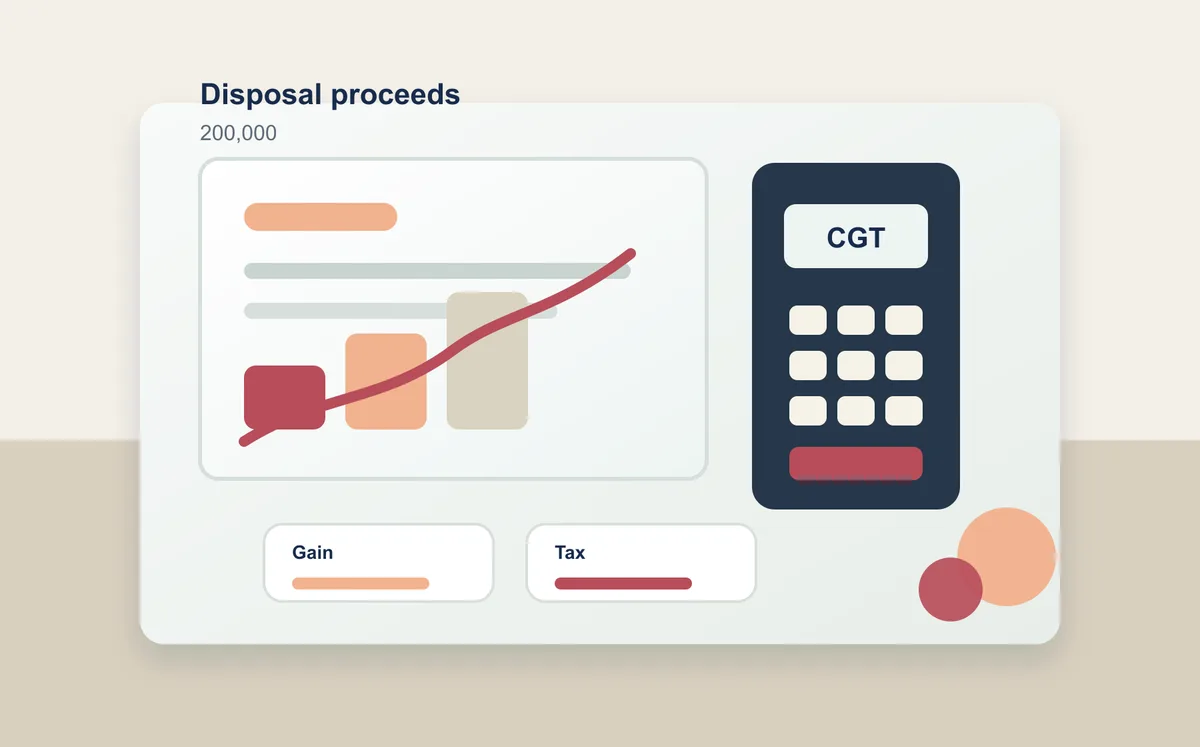 Capital Gains Tax disposal worksheet with a calculator and chart.