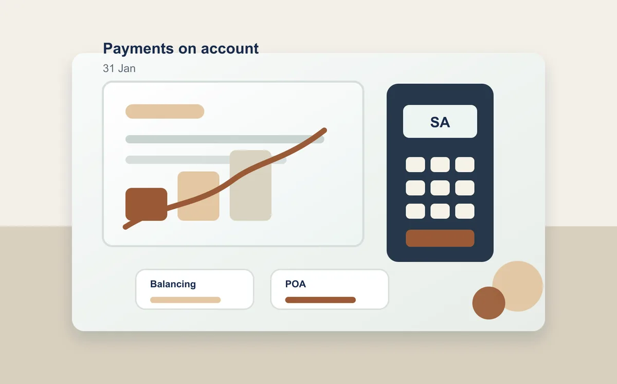Self Assessment payments on account worksheet with a calculator.