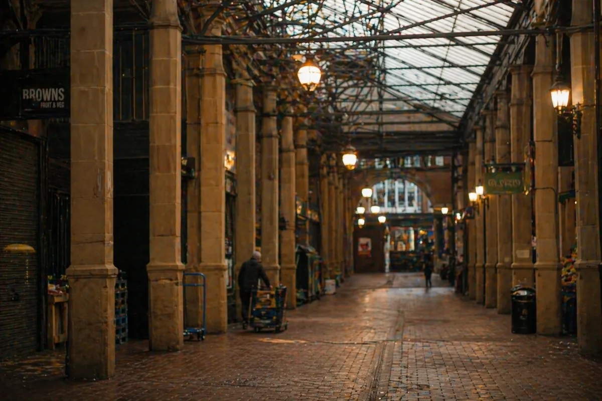 Victorian covered market arcade in Nottinghamshire.